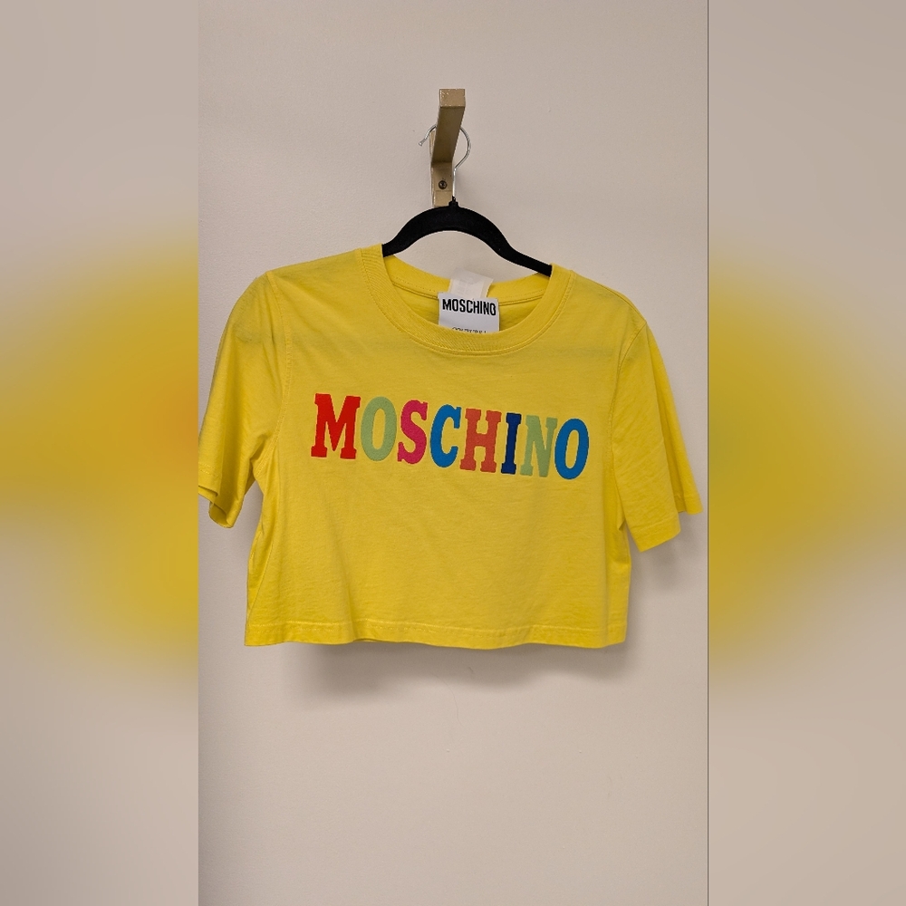 Moschino Yellow Crop Top with Multicolor Logo